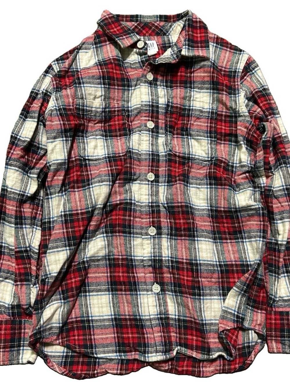 GAP Red Cream and Blue Plaid Button-Down Shirt
